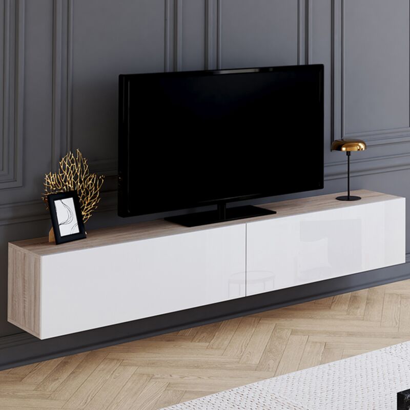 foto del prodotto idmarket mueble tv suspendido elio 2 puertas madera y blanco 180 cm