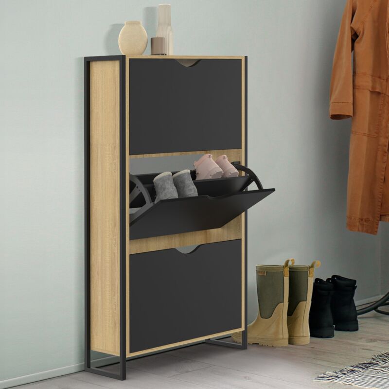 foto del prodotto idmarket mueble zapatero de dise o industrial de 3 puertas boston