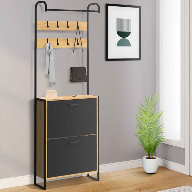 foto del prodotto idmarket mueble zapatero de pasillo boston 2 puertas madera y negro