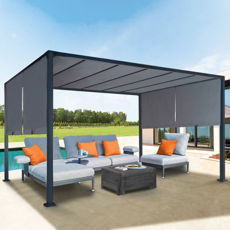 foto del prodotto idmarket pergola scorrevole a 2 lati 3x4 m gazebo da giardino in tessuto grigio antracite