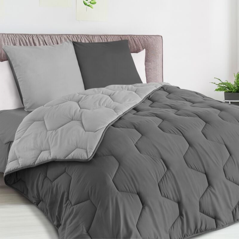 foto del prodotto idmarket piumino 220x240 cm biface grigio chiaro e grigio 300 gr abby 2 cuscini