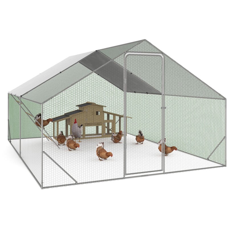 foto del prodotto idmarket - pollaio 12 m 4x3 m con grande trespolo 4 livelli in legno di acciaio zincato