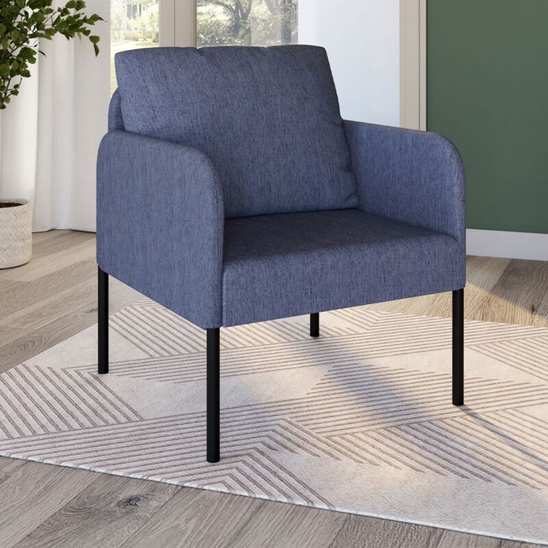 foto del prodotto idmarket poltrona auguste tessuto blu gambe in metallo nero