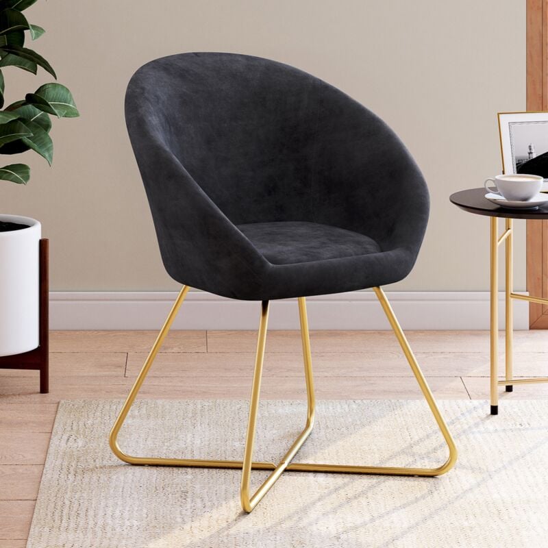 foto del prodotto idmarket poltrona rotonda angelina in velluto grigio con gambe a croce dorate