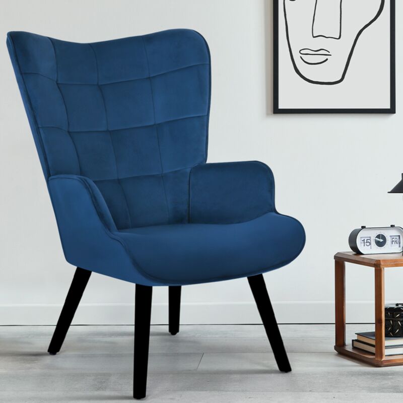 foto del prodotto idmarket poltrona scandinava in velluto blu ania