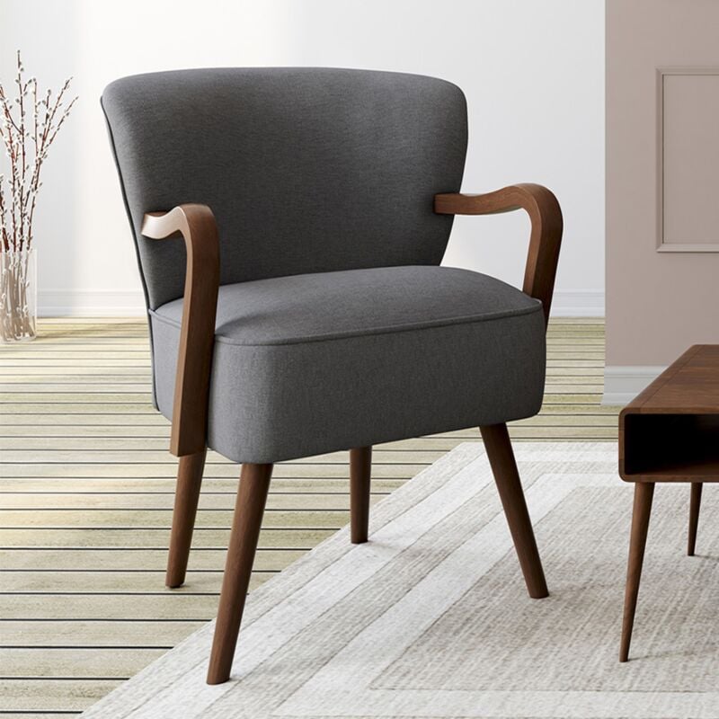 foto del prodotto idmarket poltrona vintage lucien grigio antracite con gambe in legno scuro