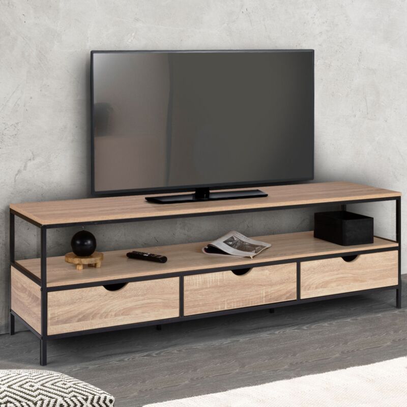 foto del prodotto idmarket porta tv detroit da 160 cm con 3 cassetti dal design industriale
