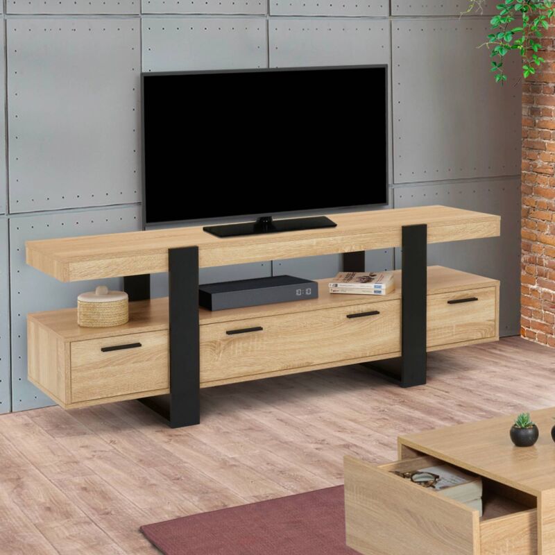 foto del prodotto idmarket porta tv phoenix 140 cm con cassetti in legno e nero