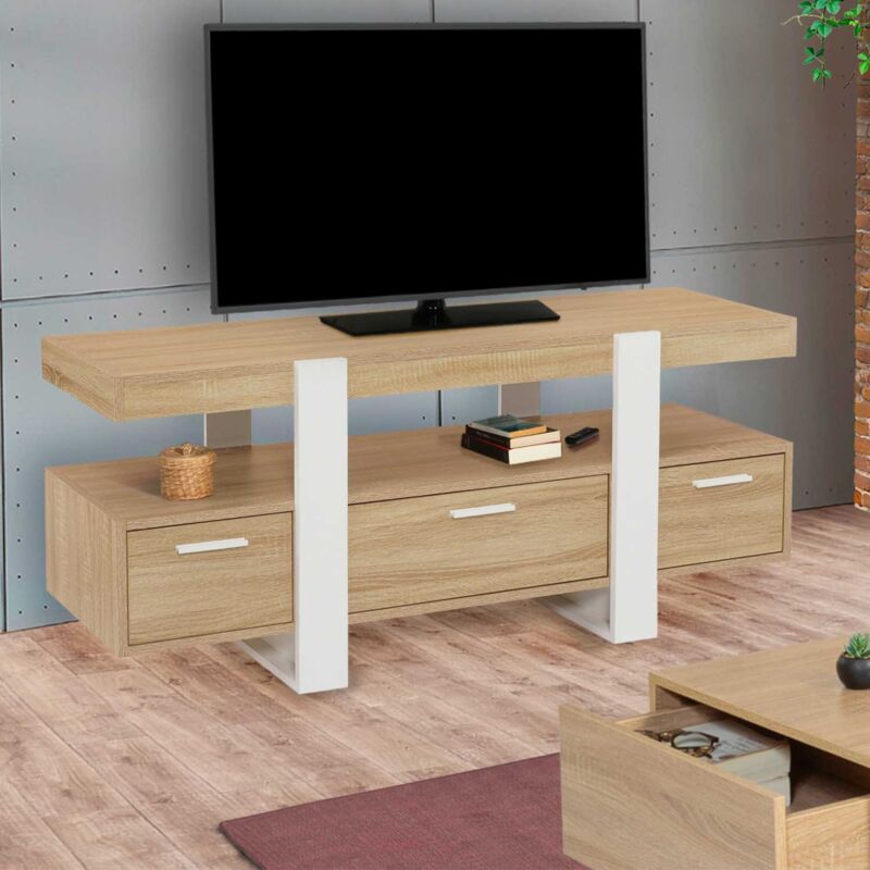 foto del prodotto idmarket porta tv phoenix da 116 cm con cassetti in legno e bianco