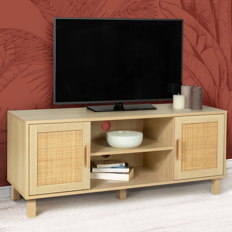 foto del prodotto idmarket porta tv vintage a 2 ante elin con effetto canna naturale