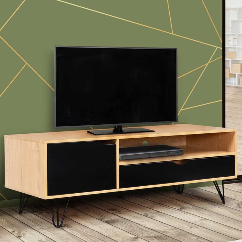foto del prodotto idmarket porta tv vintage noemi con 1 anta e 1 cassetto, gambe in legno