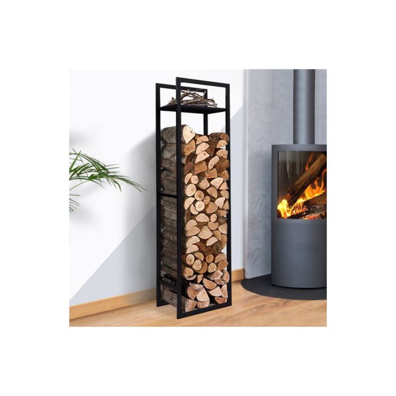 foto del prodotto idmarket portaceppi verticale in acciaio nero con ripiano h.170 cm per caminetti