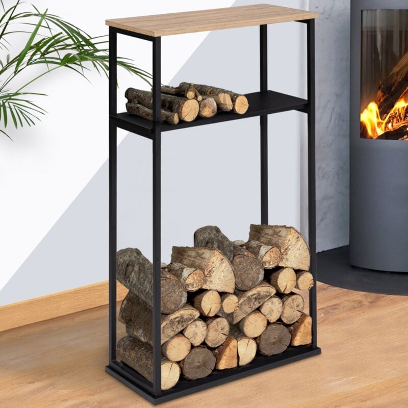 foto del prodotto idmarket portalegna per camino verticale in acciaio nero con ripiani 33 x 66 x 112 cm