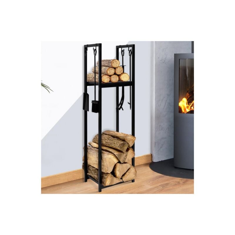 foto del prodotto idmarket portatronchi verticale in acciaio nero con accessori e 1 ripiano h.112 cm