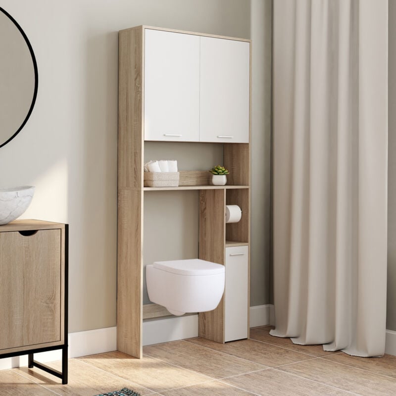 foto del prodotto idmarket scaffalatura wallis in faggio e bianco con piano per wc
