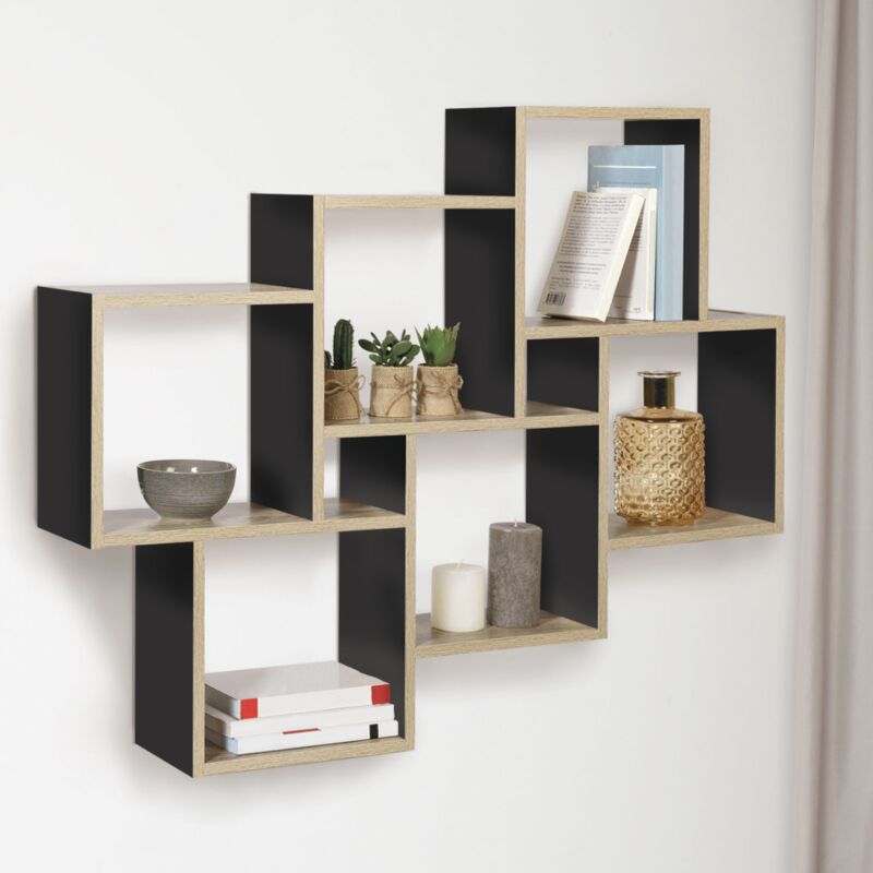 foto del prodotto idmarket scaffale a parete a doppia posizione lucas in legno di faggio e nero