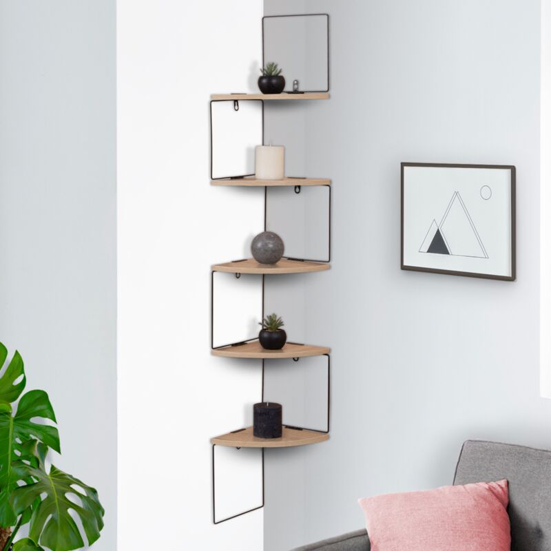 foto del prodotto idmarket scaffale angolare a parete isa, 5 livelli, legno e metallo, design industriale