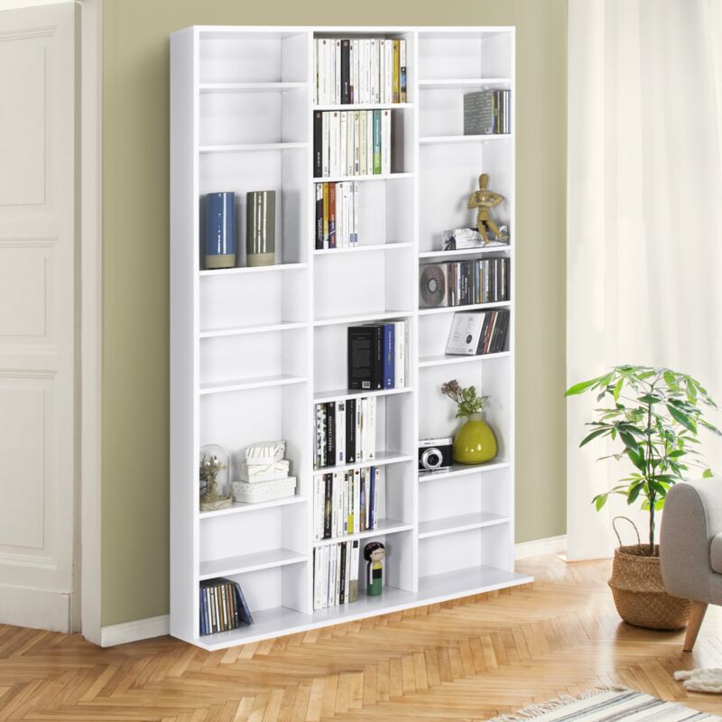 foto del prodotto idmarket scaffale libreria armadio porta cd con 30 scomparti con ripiani regolabili, legno bianco