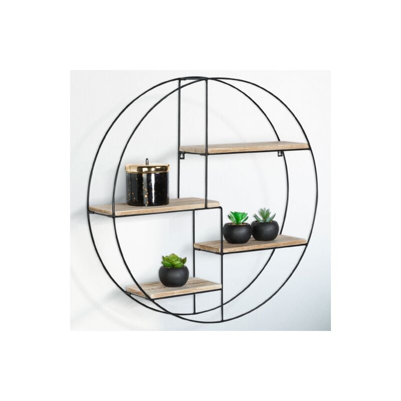 foto del prodotto idmarket scaffale rotondo a parete lily 4 livelli in legno e metallo design industriale