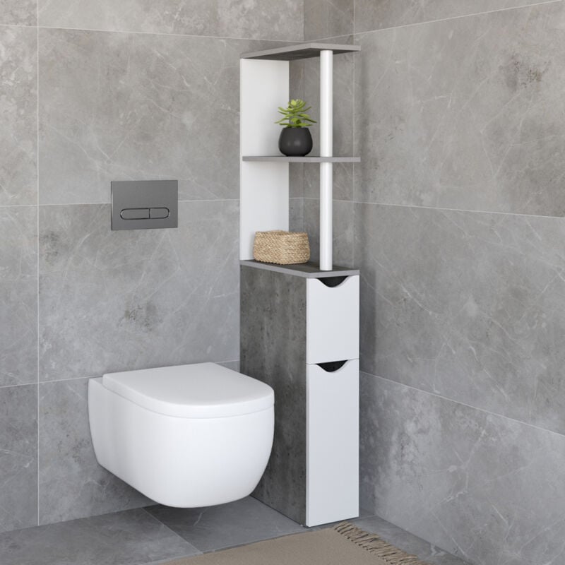 foto del prodotto idmarket scaffale wc a 2 ante willy in bianco e cemento