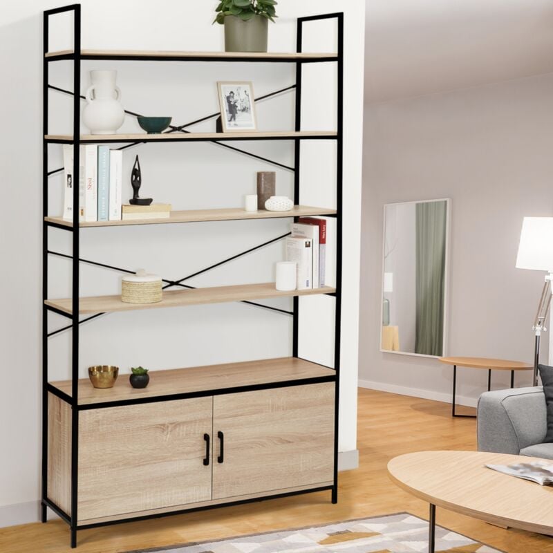 foto del prodotto idmarket scaffale xl 5 livelli con armadietto 170 cm design industriale detroit