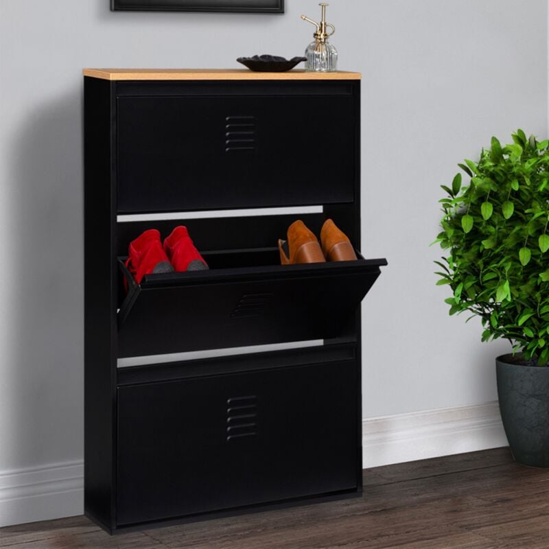 foto del prodotto idmarket scarpiera con 3 ante metallo nero design industriale ester