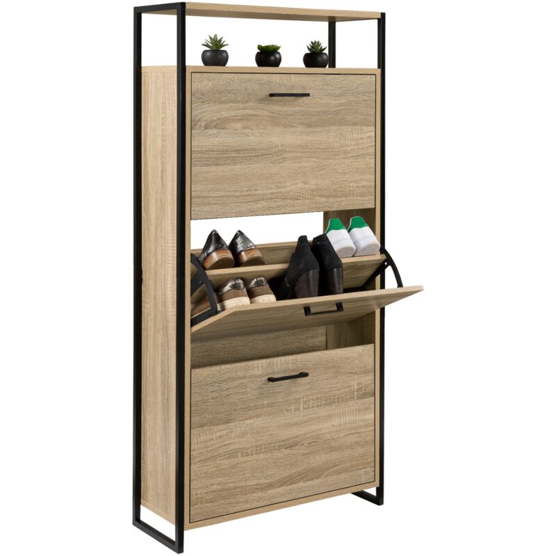 foto del prodotto idmarket - scarpiera luis a 3 ante con ripiano superiore dal design industriale