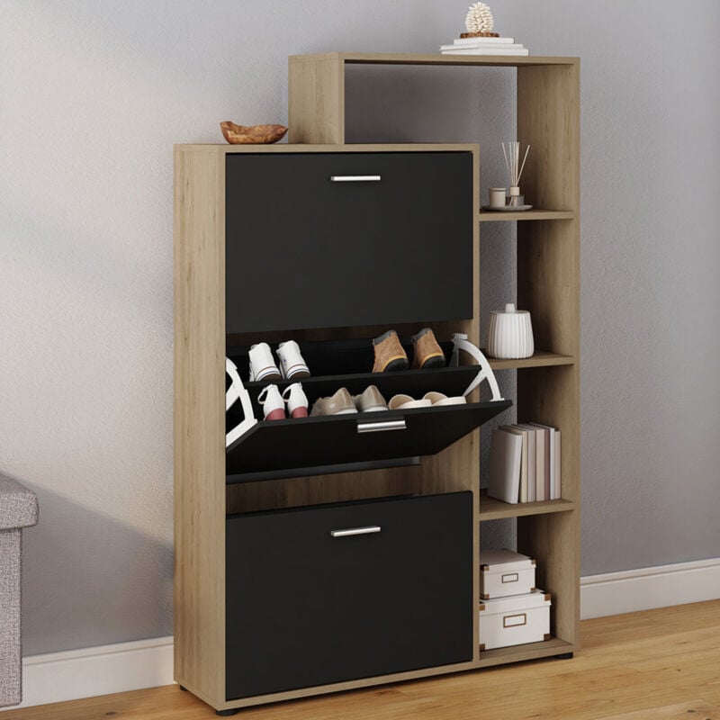 foto del prodotto idmarket scarpiera nera a 3 ante con ripiano