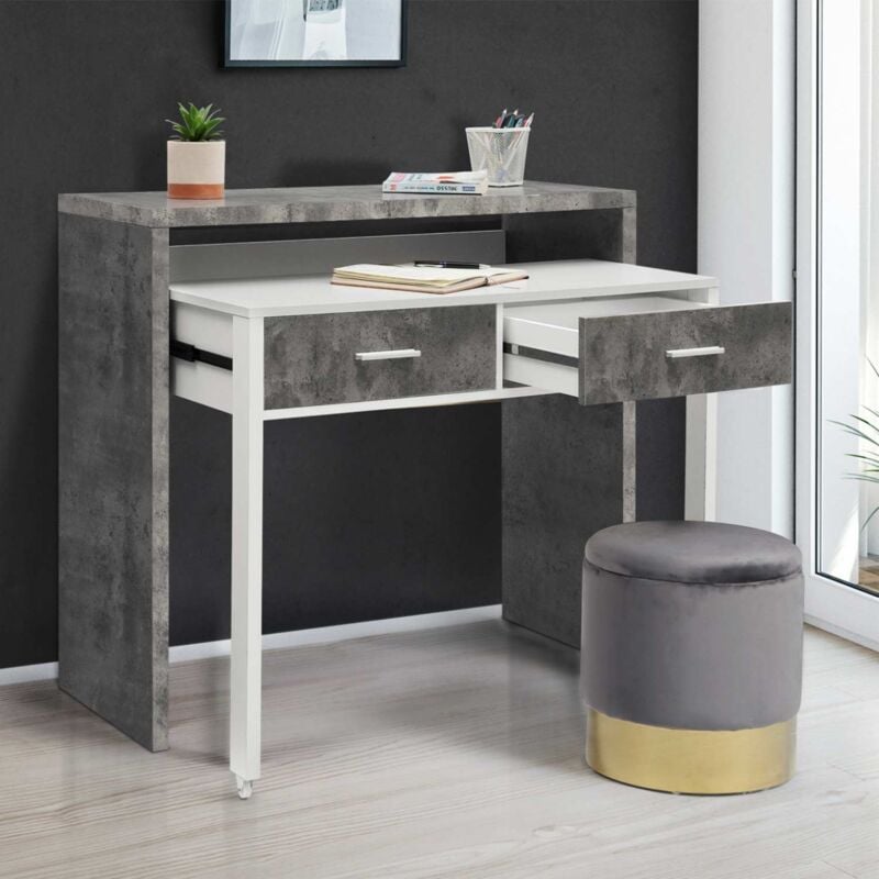 foto del prodotto idmarket scrivania allungabile max effetto cemento e bianco