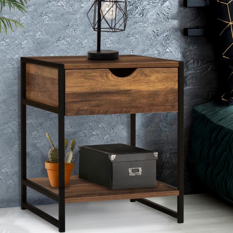 foto del prodotto idmarket set di 2 comodini hawkins, legno scuro, design industriale