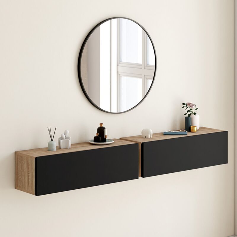 foto del prodotto idmarket set di 2 scaffali a muro elyos a 1 anta in legno e nero