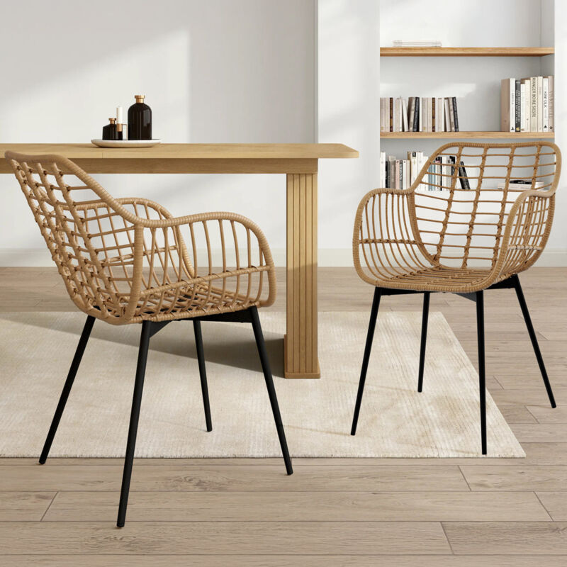 foto del prodotto idmarket set di 2 sedie da pranzo summer in rattan con gambe in metallo nero