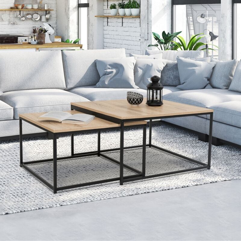 foto del prodotto idmarket set di 2 tavoli bassi impilabili detroit 60 70 design industriale