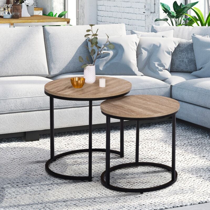 foto del prodotto idmarket set di 2 tavoli bassi impilabili tondo detroit 40 45 design industriale