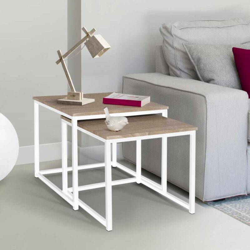 foto del prodotto idmarket set di 2 tavolini bassi impilabili 40 45 dal design industriale legno e metallo bianco detroit