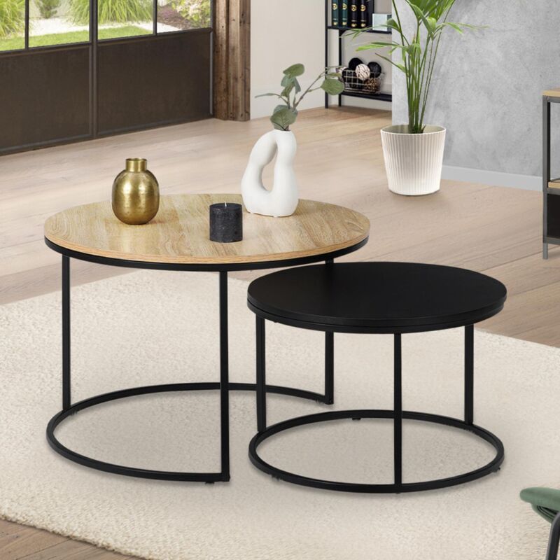 foto del prodotto idmarket set di 2 tavolini boston rotondi 54 70 dal design industriale