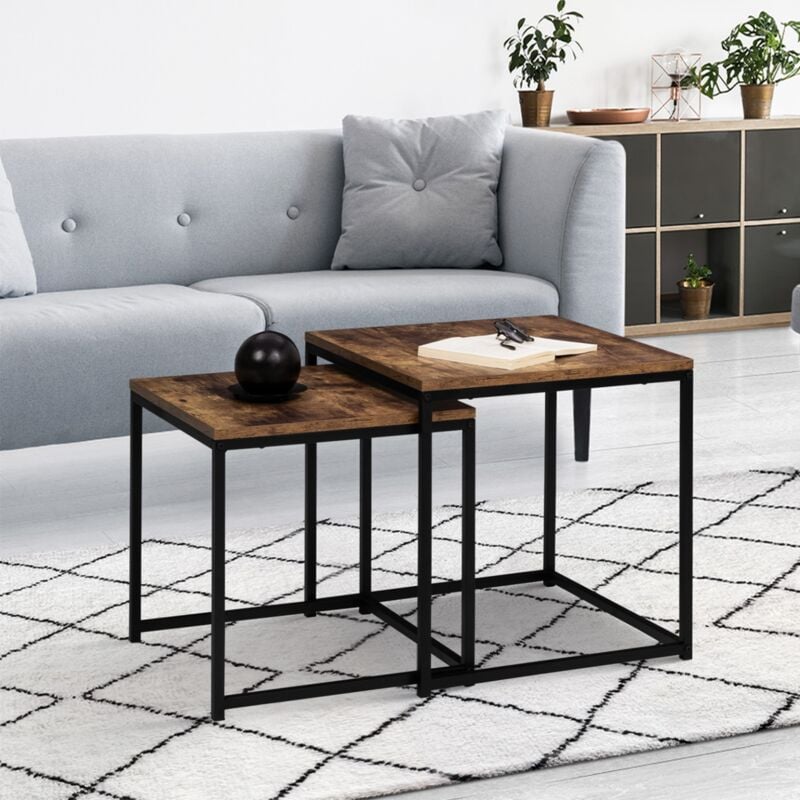 foto del prodotto idmarket set di 2 tavolini dayton 40 45 con piani ad effetto invecchiato, design industriale