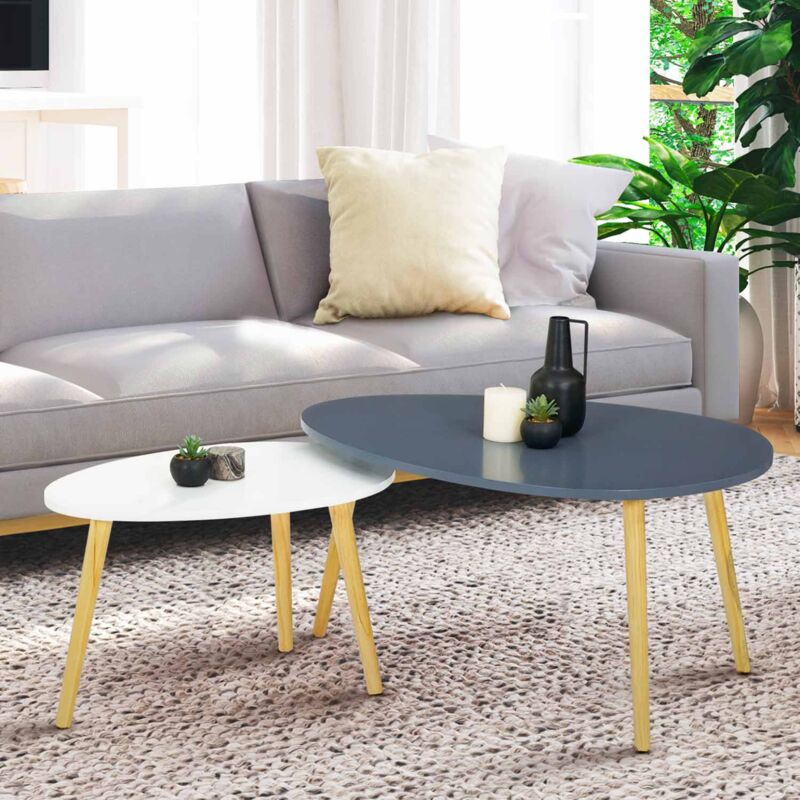 foto del prodotto idmarket set di 2 tavolini nidificanti gaia laccati bianchi e grigi in stile scandinavo