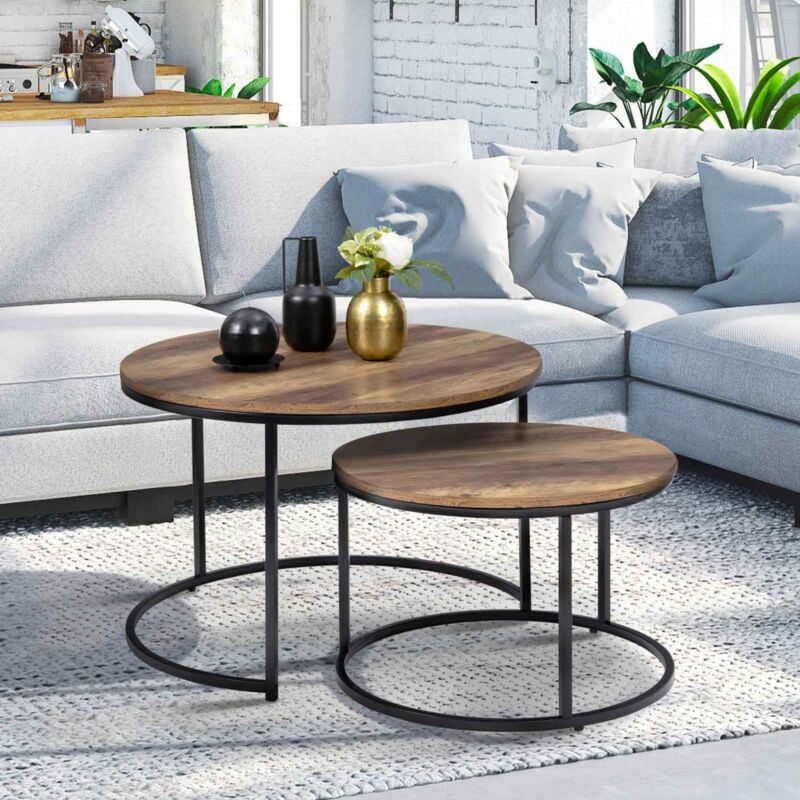 foto del prodotto idmarket set di 2 tavolini rotondi dayton 54 70 effetto invecchiato design industriale