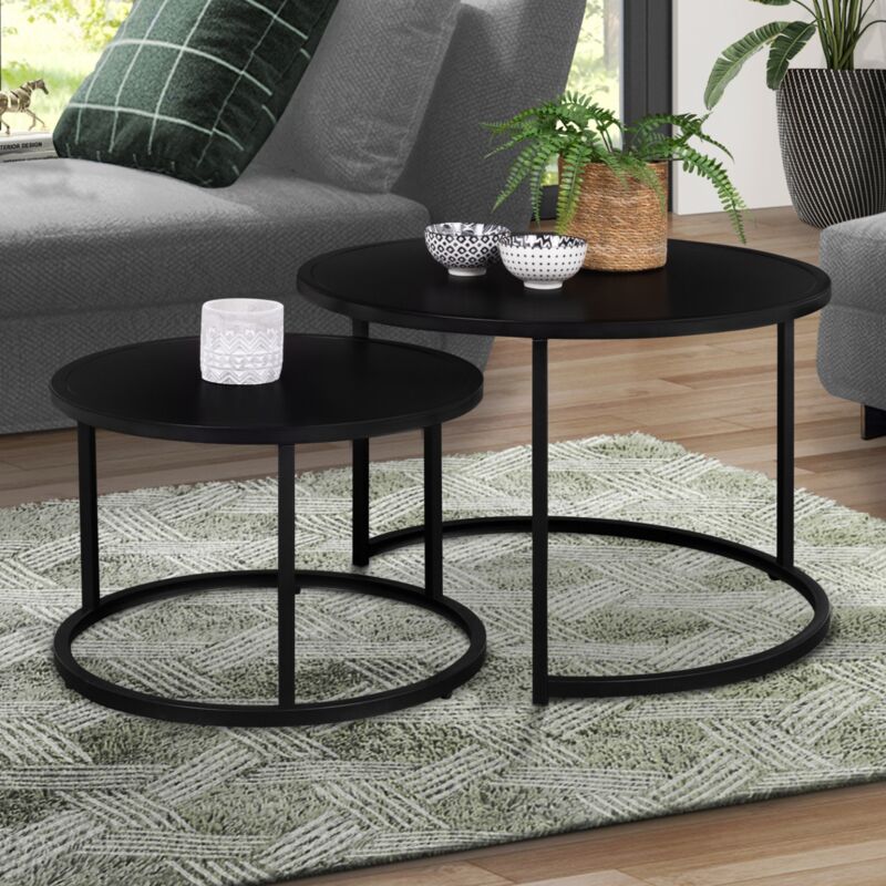 foto del prodotto idmarket set di 2 tavolini tondo 54 70 in metallo nero opaco, design industriale davis