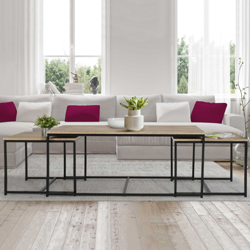 foto del prodotto idmarket set di 3 tavolini bassi 113 cm con design industriale detroit