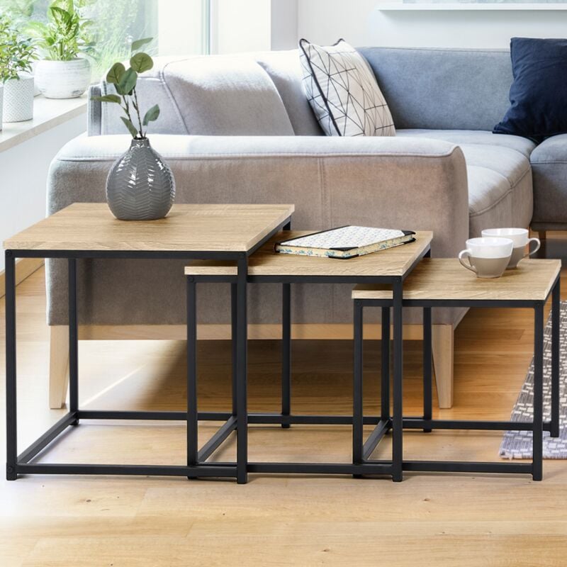 foto del prodotto idmarket set di 3 tavolini bassi 35 40 45 con design industriale detroit