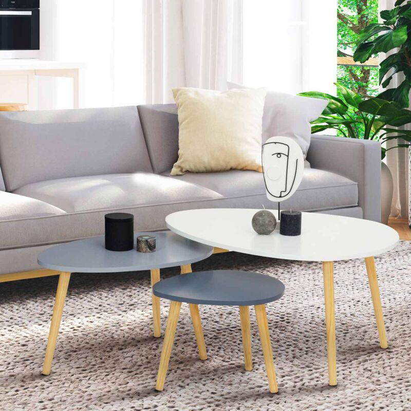 foto del prodotto idmarket set di 3 tavolini nidificanti gaia laccati bianchi e grigi in stile scandinavo