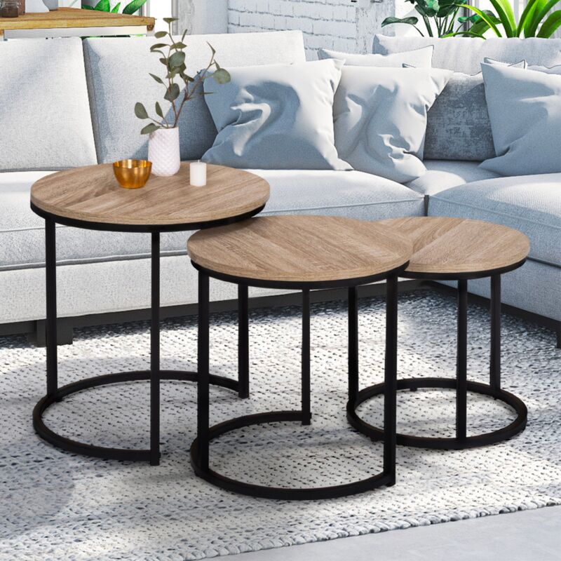 foto del prodotto idmarket set di 3 tavolini rotondi detroit 35 40 45 design industriale