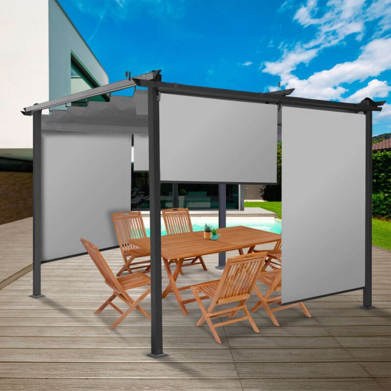 foto del prodotto idmarket set di 3 tende a rullo l.124 x h. 225 cm per pergola grigio chiaro