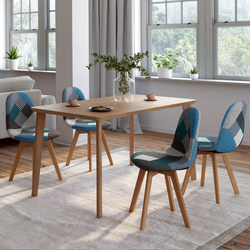 foto del prodotto idmarket set di 4 sedie da pranzo scandinavo con motivo patchwork blu sara