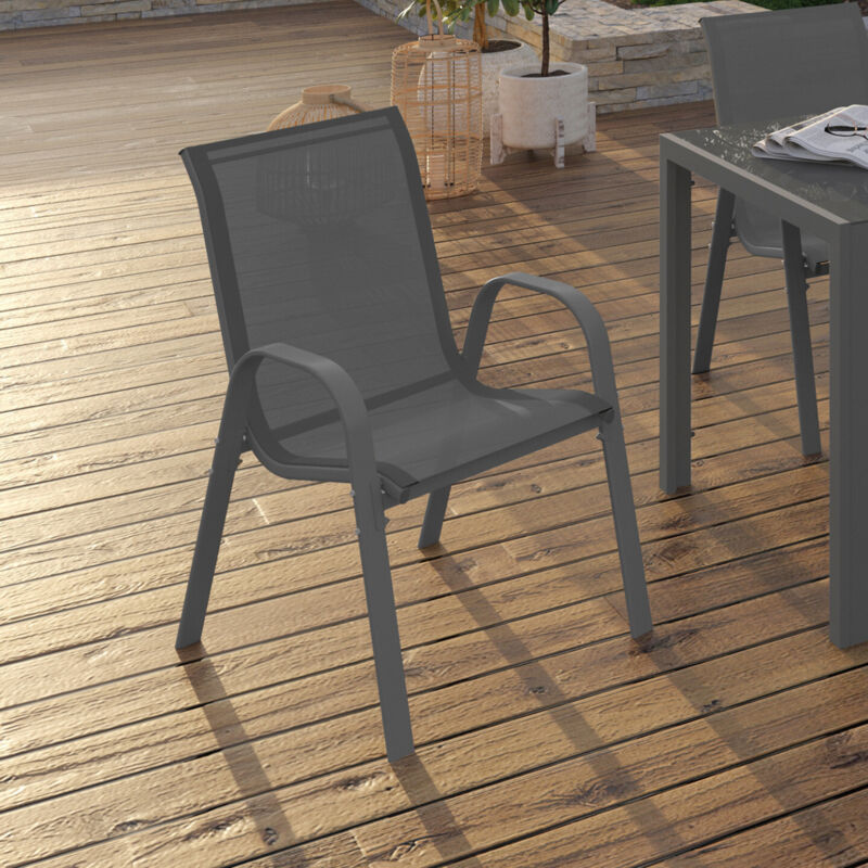 foto del prodotto idmarket set di 4 sedie impilabili in metallo e textilene grigio antracite lyma