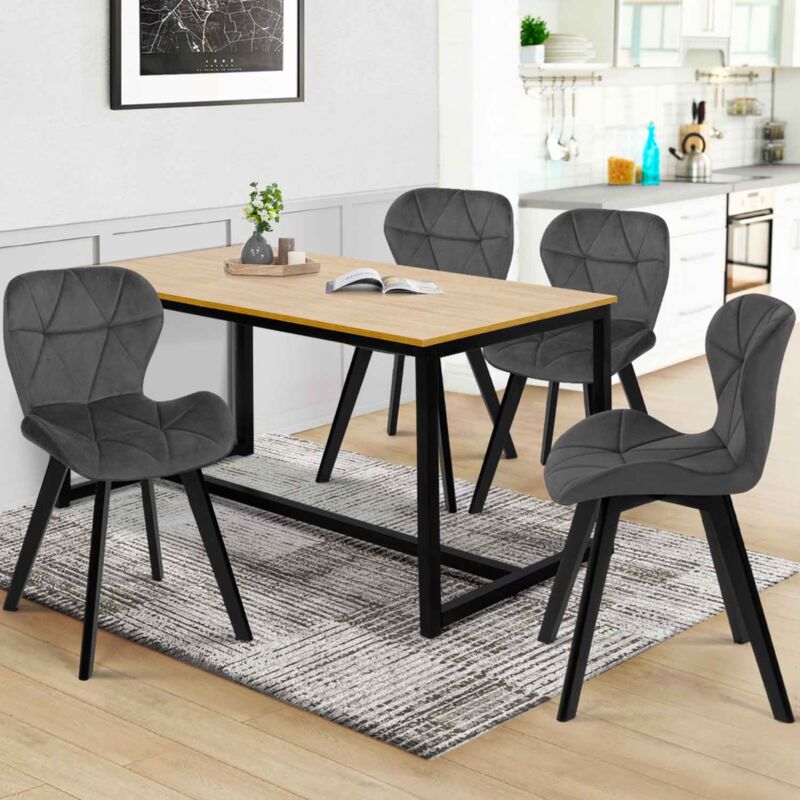 foto del prodotto idmarket set di 4 sedie robine in velluto grigio scuro con gambe nere