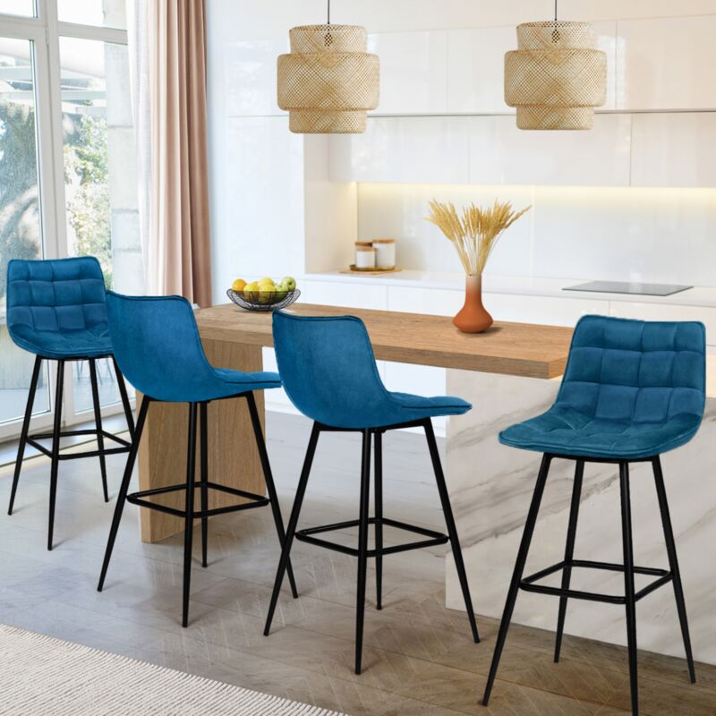 foto del prodotto idmarket set di 4 sgabelli da bar mady in velluto blu