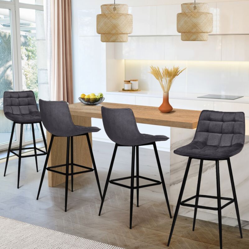 foto del prodotto idmarket set di 4 sgabelli da bar mady in velluto grigio scuro